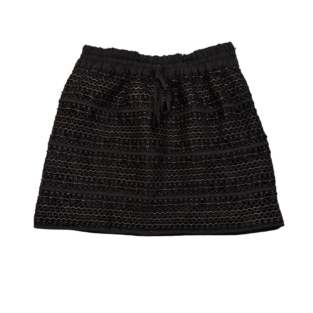 Robbi & Nikki Metallic Gold Knit Drawstring Lace Mini Skirt Small NWOT
